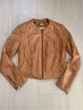 Ashley B. Bernardo Cognac Leather Zip-Front Jacket